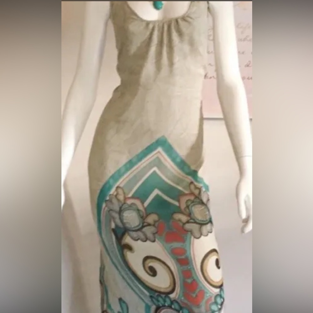 Olivaceous silk low back maxi dress